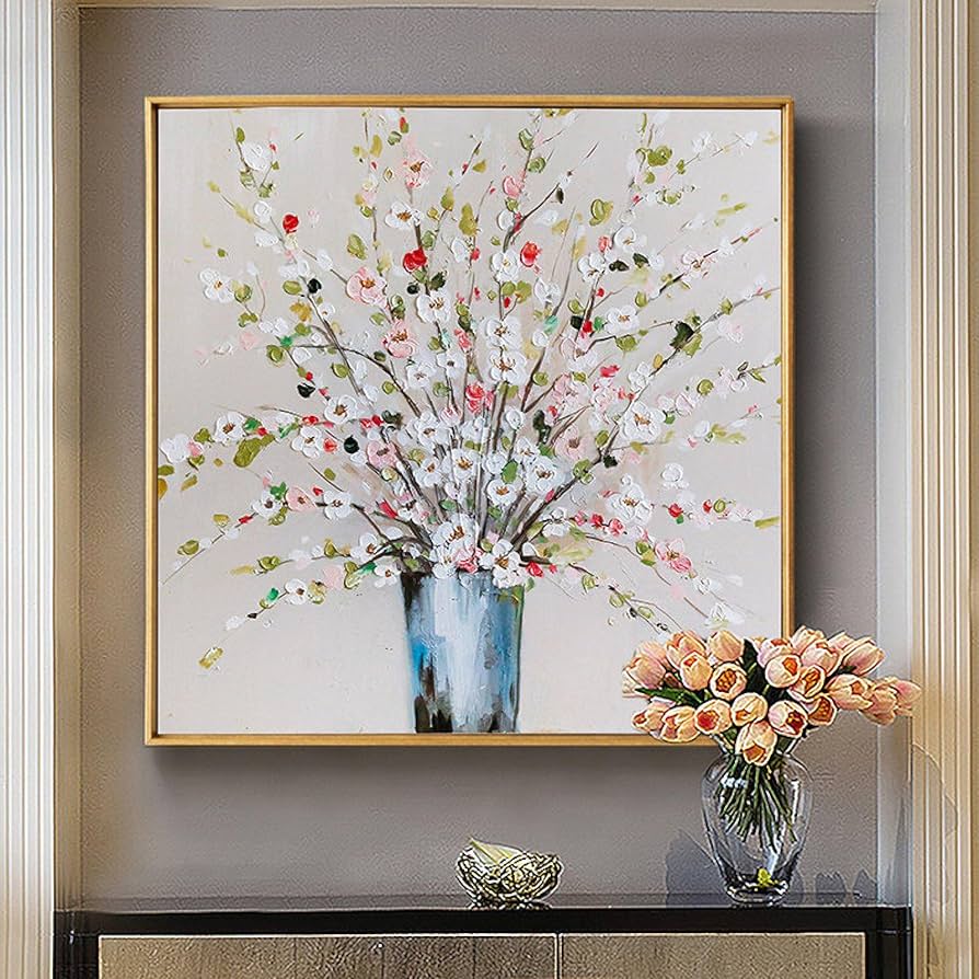 Amazon.co.jp: 抽象フラワーアート油絵キャンバス壁アート画像